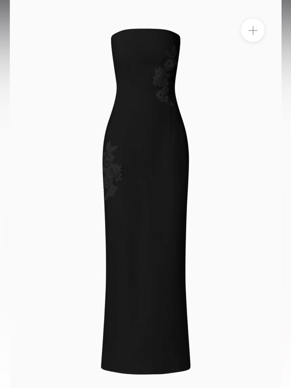 elliatt evee black 3d floral applique strapless fitted maxi dress LBD Large NEW - Picture 11 of 12